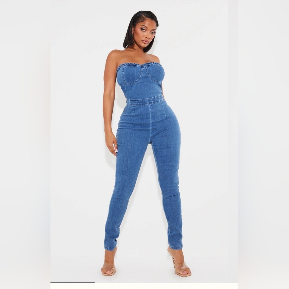 Pretty Little Thing Strapless Denim Jumpsuit